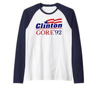 Clinton Gore Vintage Politico Bill Clinton 92 Maglia con Maniche Raglan