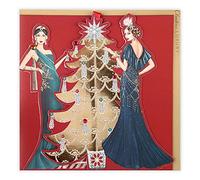 Clintons: Biglietto di Natale con albero di Natale Roaring 20'S Two Girls by Gold, rosso, 192 x 192 (1181075)