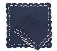 CLIO & CLOVER Tovaglioli di lino con bordo smerlato, set di 4 tovaglioli in 100% lino, design di lusso con bordo smerlato, splendidamente confezionati (blu Oxford)