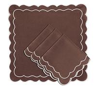 CLIO & CLOVER Tovaglioli di lino con bordo smerlato, set di 4 tovaglioli in 100% lino, design di lusso con bordo smerlato, splendidamente confezionati (cioccolato)