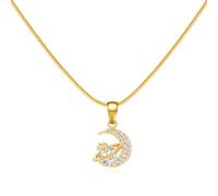 Cliory Collana con ciondolo a forma di stella e luna, da donna, in oro