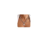Cliory Collana girocollo a forma di cuore, in argento, con ciondolo a forma di moneta, gioiello punk, da donna