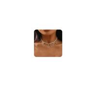 Cliory Collana girocollo con strass e ciondolo a forma di cuore, in argento, regolabile, da donna