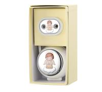 Clip Ciuccio e Catenella Portaciuccio con Box Bianco con Inserto in Argento PVD decoro Angioletto e Incisione del Nome del Bambino o della Bambina - Regalo Nascita o Battesimo