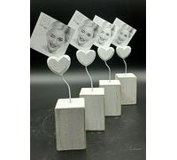 Clip Cuore Portafoto Segnaposto Set 4 Pezzi Legno Bianco Mascagni 84917