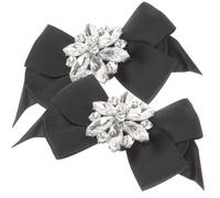 Clip Decorativi per Scarpe Fiocco Cristalli Neri | Poliestere e Cristallo Artificiale, Si Fissano senza Modifiche, per Donne e Damigelle, Feste Serali