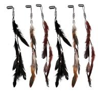 Clip di piume per capelli da 6 pezzi, estensioni di piume per capelli da 14 pollici con perline intrecciate per costume cosplay estivo da donna.