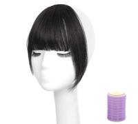 Clip In Bang da donna, 25,4 cm, capelli umani marroni e neri, con frangia da 15,2 cm, include rullo arricciacapelli, look naturale senza cuciture