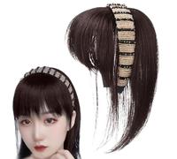 Clip in Bangs Rhinestone largo fascia con frangia, fascia da 9,8 pollici per capelli sintetici, eleganti scoppi naturali per le donne ragazze marrone scuro