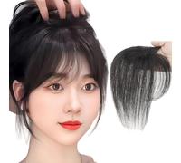 Clip In Bangs, Topper 100% Capelli Umani Con 2 Clip Antiscivolo, Parrucche for Capelli Superiori Con Copertura A 360° Con Frange Extension for Capelli Con Frangia Finta Nera Naturale for Donne