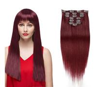 Clip in estensioni dei capelli per le donne, clip dritte senza cuciture in estensioni capelli umani, set da 7 pezzi capelli umani reali, #99j rosso,18inch (45cm) 70g