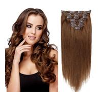 Clip in estensioni dei capelli per le donne, clip dritte senza cuciture nelle estensioni dei capelli umani, set di 8 pezzi 20 clip di veri capelli umani, #6,14inch (35cm)
