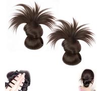 Clip-in feather bun wig, Hgyugrf messy bun hairpiece, messy bun clip-in hairpiece. suitable for daily wear (Light Brown,2PCS)
