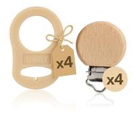 Clip in Legno + Anelli Adattatori - Kit 4+4 Pz - Accessori per Portaciuccio Handmade - Set Fai da Te Catenella Neonato