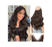 Clip invisibile con onda sintetica nelle estensioni dei capelli Linea di pesce Ombre One Piece Parrucchino naturale Pezzo di capelli biondi finti Look Elegante Chic(Dark Brown,22INCHES)