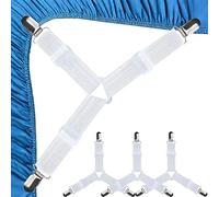 Clip Lenzuola, Ferma Lenzuola, 4 Pezzi Bianco Elastici Tendi Lenzuola, Bretelle per Lenzuola con Clip in Metallo per Fissare a Lenzuolo, Materasso, Divano, ASSE da Stiro