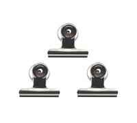 Clip magnetiche a forma di bulldog, confezione da 3 pezzi, in acciaio inox, resistenti, con forte magnete, ideali per casa, ufficio, cucina e scuola