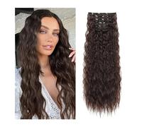 Clip nelle estensioni dei capelli 16 extension for capelli con clip, 6 pezzi di capelli naturali e morbidi e si amalgamano bene, posticci sintetici ondulati a sirena lunga (22 pollici, 6 pezzi) Clip p