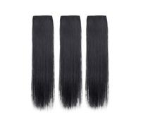 Clip nelle estensioni dei capelli Capelli umani for le donne | 3 pezzi, aspetto dritto extra lungo, clip invisibili di trama in PU(Black,20inch)