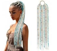 Clip nelle estensioni dei capelli dei dreadlocks, coda di cavallo del terrore preintrecciata a mano con perline di bloccaggio, fascia elastica per uno styling rapido (grigio argento).
