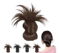 Clip-On Feathered Bun Wig, Hgyugrf Messy Bun Hair Piece, Soft Hairs Buns Daily Wear, for Women and Girls (Light Brown)
