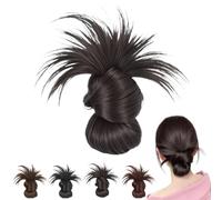 Clip-On Feathered Bun Wig, Hgyugrf Messy Bun Hair Piece, Soft Hairs Buns Daily Wear, for Women and Girls (Brown Black)