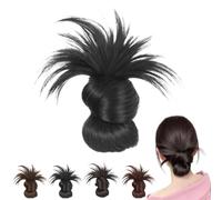 Clip-On Feathered Bun Wig, Hgyugrf Messy Bun Hair Piece, Soft Hairs Buns Daily Wear, for Women and Girls (Black)