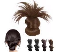 Clip-On Feathered Bun Wig,Hgyugrf Messy Bun Hair Piece,Soft Hairs Buns for Women Daily Wear, Mini Claw Clip with Highlights (Light Brown)