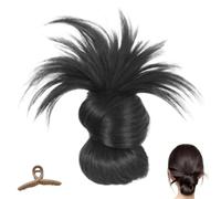 Clip-On Feathered Bun Wig, Hgyugrf Messy Bun Hairs Piece, Claw Clip Messy Buns Hair Piece, Increase Hair Volume Easily, Wig Bun Hairs Extensions For Women With Thinning Hair (Black)