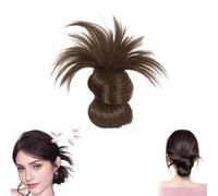 Clip-On Feathered Bun Wig,Messy Bun Hair Piece, Dark Brown with Highlights for Daily Elegance (Light Brown)