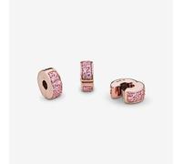 PANDORA Colours Ciondolo a clip con pavé placcato in oro rosa 14k con zirconia cubica rosa e impugnatura in silicone