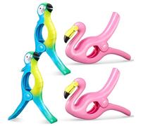 Clip per Asciugamani da Spiaggia, 4pcs Mollette per Asciugamani da Spiaggia per Lettini e Sedie a Sdraio, Clip da Viaggio Sicure per spiaggina, Giardino, Piscina(Fenicottero + Pappagallo)