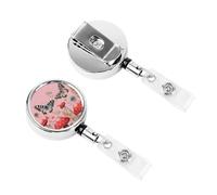 Clip per badge retrattile, resistente, porta badge retrattile, con due farfalle e funghi, porta carte d'identità per donne e dottori