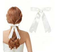 Clip per capelli a due farfalle a doppio strato con nastro satinato, morbidi e affascinanti capelli in seta raso fiocchi per capelli, accessorio per capelli per ragazze bambini (bianco)