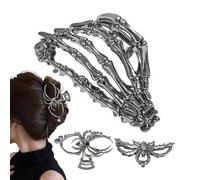 Clip per capelli di Halloween - 3 pezzi Clip ad artiglio per capelli gotici | Horror Metal Skull Spider e Skeleton Hand Hairpin for Women, Girls, Performance, Cosplay, Home, Fall Parties & Daily Wear
