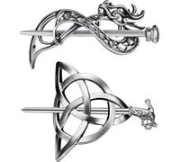 Clip per capelli vintage da 2 pezzi, drago di nodo vichingo e bastoncini per capelli a triangolo, clip in lega d'argento retrò per shopping, tempo libero, feste, celebrazioni.