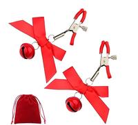 Clip per capezzoli con ciondolo a forma di campanella, regolabile, non penetrante, per capezzoli, rave, gioielli per il corpo (rosso A)