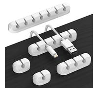 Clip per cavi, 5 pezzi, organizer per la gestione dei cavi, ganci adesivi per scrivania, cavo di alimentazione, cavo di ricarica USB, caricatore, ufficio e utenti privati (bianco, 1-1-3-5-7 prese)