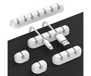 Clip per cavi, 5 pezzi, organizer per la gestione dei cavi, ganci adesivi per scrivania, cavo di alimentazione, cavo di ricarica USB, caricatore, ufficio e utenti privati (bianco, 1-1-3-5-7 prese)