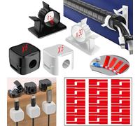 Clip per Cavi Autoadesivi, Fermacavi Muro Regolabile, Organizza Cavi, Ferma Cavi Scrivania, Cable Management Set incl. 60 Fermacavi Adesivi, 10 Clip per Cavo, 30 Etichette Cavi, per TV, USB, Laptop
