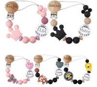 Clip per ciuccio personalizzata con nome, porta paci in tessuto di cotone personalizzato con nome, regalo neonato personalizzato per baby di compleanno di Natale (Nero)