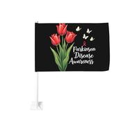 Clip per finestra con fiore di ano rosso per auto, per la sensibilizzazione sulla malattia di Parkinson, protezione solare, decorazione, striscione bifacciale da 12x18 pollici per camion