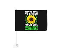 Clip per finestra con girasole per la consapevolezza della salute mentale, per bandiere per auto, protezione solare, decorazione, striscione bifacciale da 12x18 pollici per camion