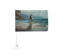 Clip per finestra da esterno con bandiera della spiaggia in piedi sulla spiaggia, 30 x 45 cm, decorazione per auto su entrambi i lati