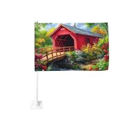 Clip per finestrino auto, ponte coperto, rosso, 30 x 45 cm, decorazione per auto su entrambi i lati