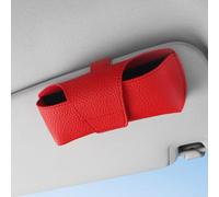 Clip per occhiali da sole e supporto per occhiali da sole per auto, con struttura in pelle PU, clip posteriore sicura mantiene gli occhiali in posizione durante la guida (rosso)
