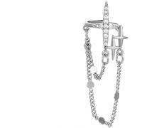 Clip per orecchie a quattro stelle con nappa Moon Star Ear Cuff Wrap Clip on Clawler Climber Hoop Stud Chain Threader Nappa Orecchini asimmetrici Orecchini a catena a croce Regalo unilaterale per le d