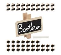 Relaxdays Mollette Segnanome, Set da 48, da Scrivere, 1 Gesso, Clip, Erbe Aromatiche, Lavagnetta 4x2 cm, Legno, Naturale