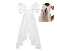 Clip per velo con fiocco per capelli, velo da sposa con fiocco per capelli | Velo da sposa bianco con fiocco | Velo da sposa con fiocco per capelli, velo da sposa con fermaglio per capelli con perle p