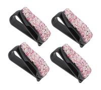 Clip Portaocchiali da Auto Rosa Strass, 4 Pezzi | Plastica e Strass Lucenti, Superficie Liscia senza Bave, per Occhiali da Vista e Biglietti